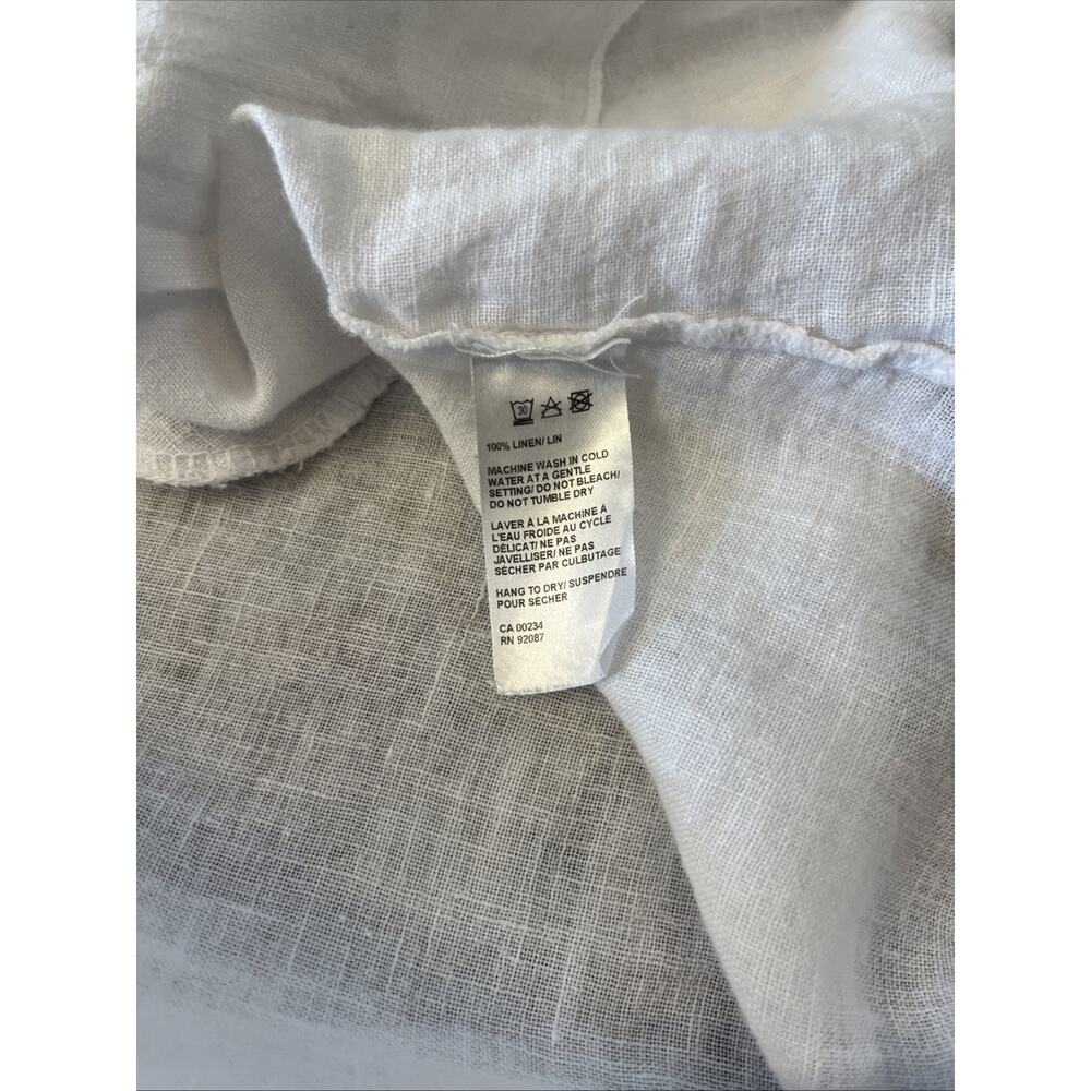Saks Fifth Avenue L 100% Linen White Dress Button Down Tiered Ruffle Pocket Boho - Picture 10 of 11